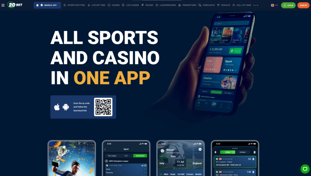 Overview of the mobile version of 20Bet Guyana