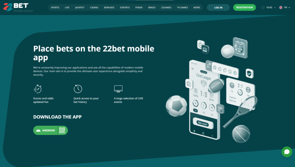 Overview of the mobile version of 22Bet Guyana