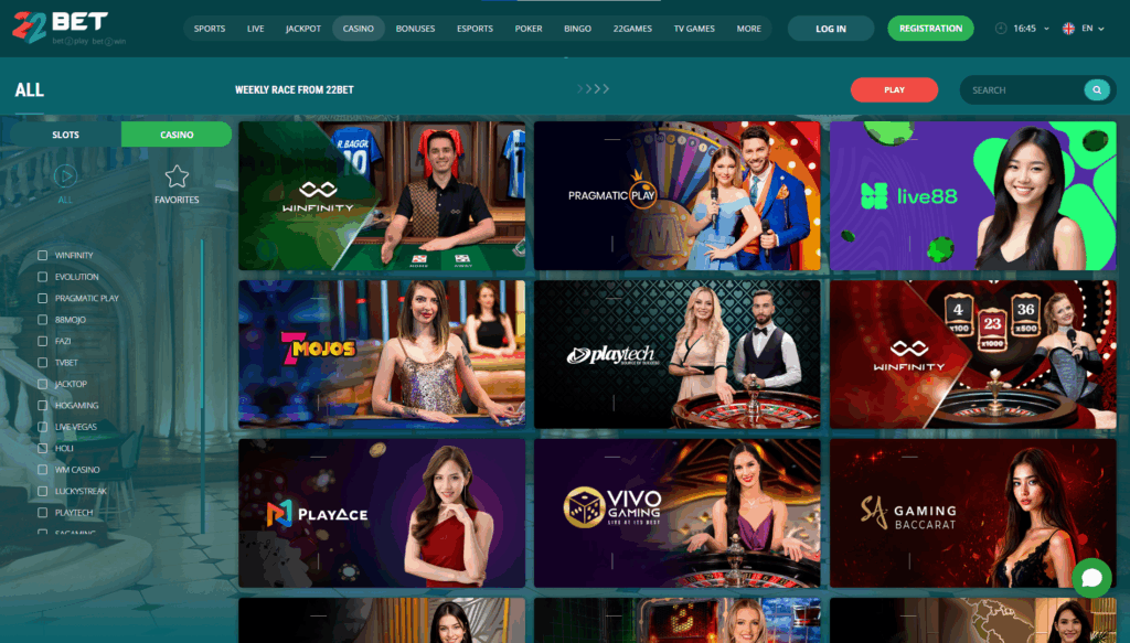 Overview of the slot games available in 22Bet Guyana