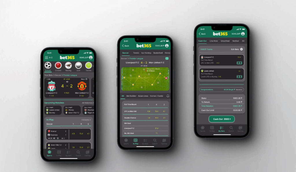 Overview of the mobile version of Bet365 Guyana