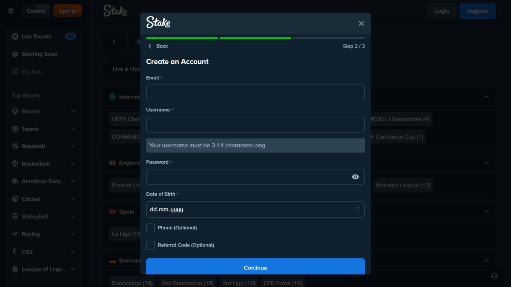 Step-by-step guide for the registration process in Stake Guyana