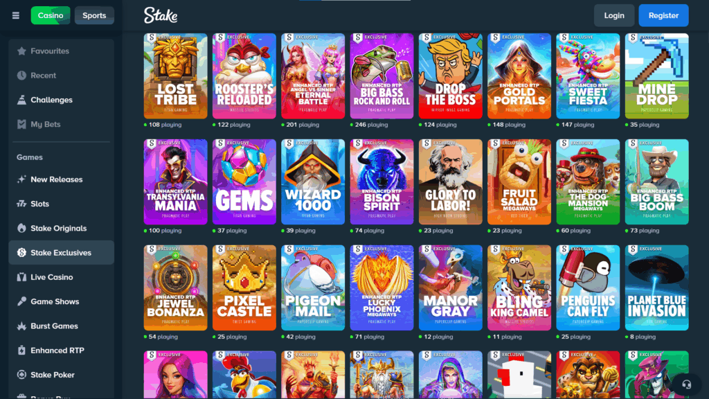 Overview of the slot games available in Stake Guyana