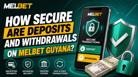 MelBet security promo banner asking how secure deposits and withdrawals are, with a phone showing a shield and secure transactions visual.